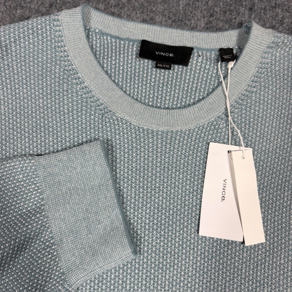 Vince Crewneck Sweater Textured Knit Mens XXL Blue Wool Cotton Cashmere NWT $298